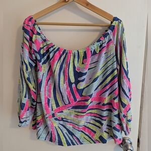 Lilly Pulitzer Womens Top Size Small Off Shoulder Shirt Blouse Preppy Blue Pink